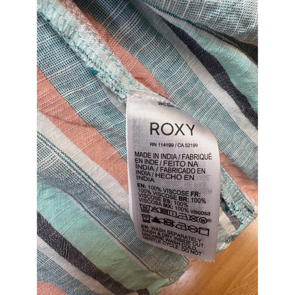 Roxy Womens Striped Maxi Dress Mint Green Coral V-Neck Smocked Back Size Large - Picture 10 of 14